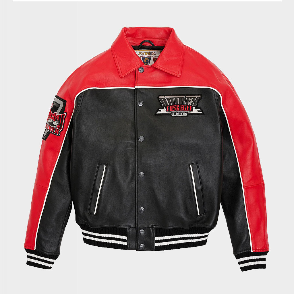 Shelta - Avirex Tuskegee Bomber Leather Jacket Black Red (V1A00047)