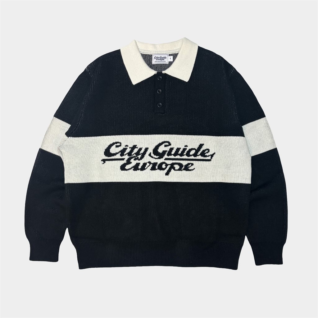 City Guide Europe Menton Knitted Polo Black/Ivory (CGE-MEN-IVO)
